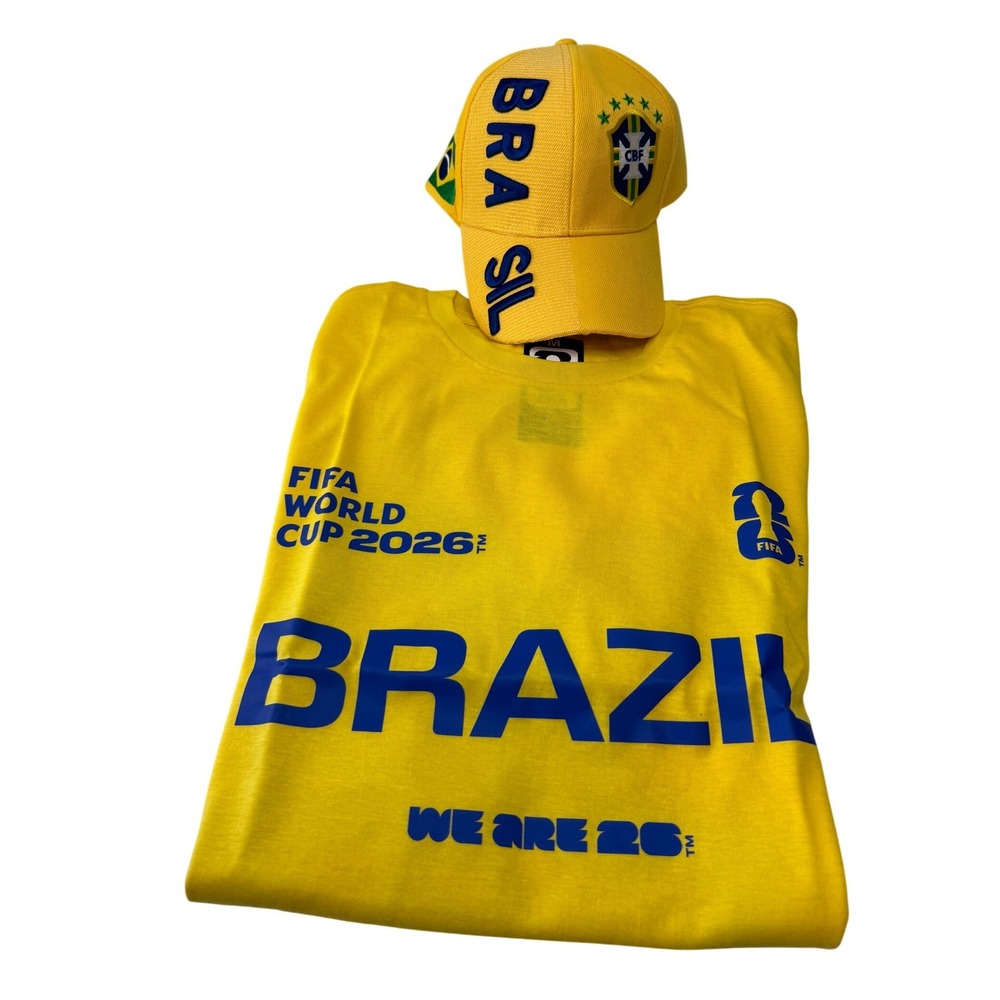 Official FIFA World Cup 2026 Brazil Tee Shirt & Hat Set Mens Medium NEW
